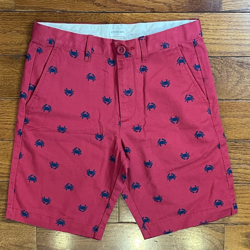 Crewcuts Red Crab Print Chino Shorts Kids Size 8 Preppy Summer Beach Nautical
